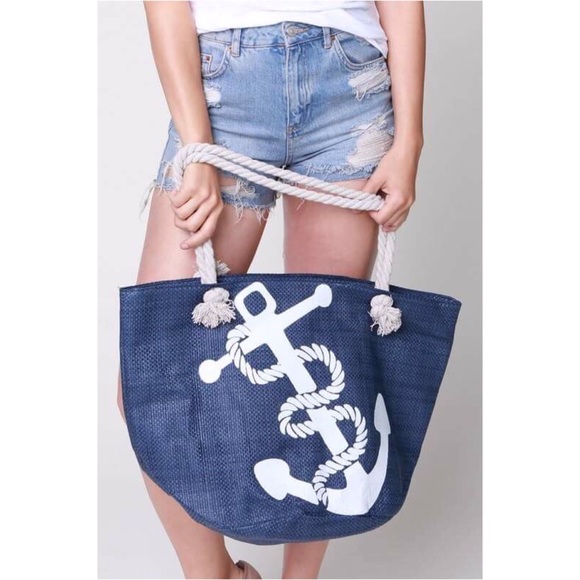 🆕Nautical Navy Blue Anchor Tote Bag - Picture 5 of 8